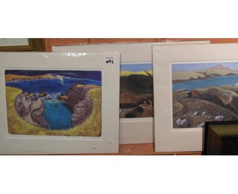 After Chris Neale, 'Abereiddi', limited edition coloured print, signed in pencil by the artist, another similar, and 'Aberfel