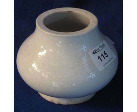 Chinese porcelain baluster shaped white glazed vase with incised floral scroll work decoration.
*** CONDITION REPORT: General