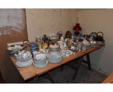 A large selection of 19th century and later decorative ceramics including, a Johnson Bros 'The Friendly Village' pattern bowl