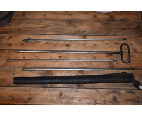 A vintage steel hay sampling tool, in four sections, with leather case, length when assembled 247cm (5).PROVENANCE: The Raymo