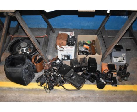 A collection of cameras and accessories, to include a Pentax ME, a Hanimex HMC 80-200mm lens numbered 923889, a Cire-Kodack T