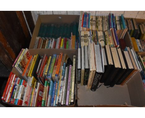 A miscellany of reference and illustrated books including Giles annuals, Everyman's Encyclopedia, and some children's titles.