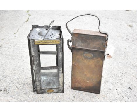 JONES & FOSTER BIRMINGHAM; a WWI military issued folding lamp and metal case, the lamp and case with oval maker's labels, hei