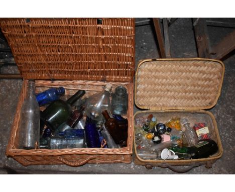 A selection of 19th century and later glass bottles and perfume bottles, including a Wovenden Codd bottle (lacking stopper), 