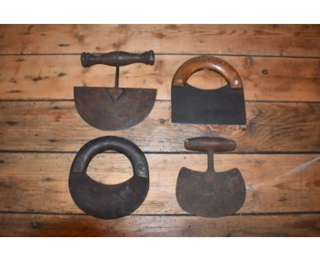 Four vintage herb/dough choppers., longest 18cm (4).PROVENANCE: The Raymond Rush Collection. Mr Rush was an engineer, farmer 