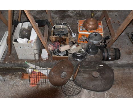 Two vintage electric toasters, two toasting griddles, a Dudley electric boiling ring, and other vintage items.PROVENANCE: The