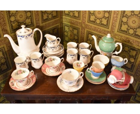 PARAGON; a 'Coniston' pattern fifteen piece coffee service, and a Cauldon fifteen piece coffee service decorated with flowers