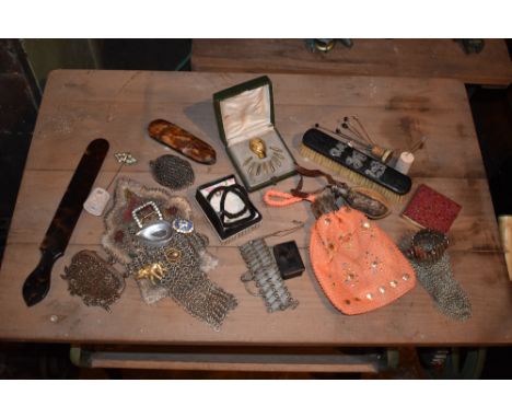 A selection of 19th century and later collectors' items including a simulated tortoiseshell page turner, a tortoiseshell spec