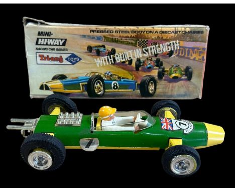 Triang Hi-Way Silverstone racing car, generally good plus in good box (light crushing) with Silverstone stamped to one end fl