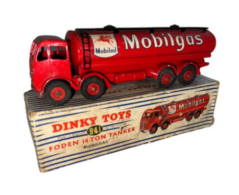 Dinky Foden 14-ton Mobilgas Tanker No. 941, generally excellent to good plus in good Dinky Toys blue and white stripe box (li