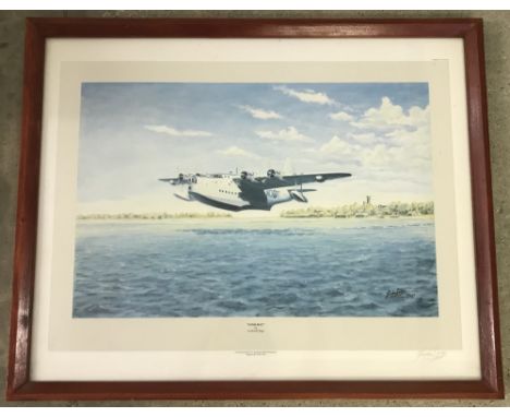 Gordon Sage Aviation Artist from Cambridge, signed First Edition print "Sama Bay". PP131 Sunderland MK5 209 Squadron, Koggala