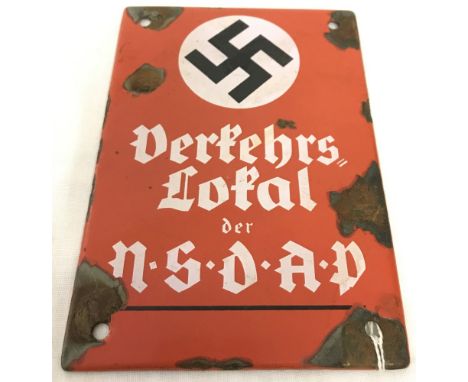 WW2 pattern German enamel sign "Meeting place used by the N.S.D.A.P.".  