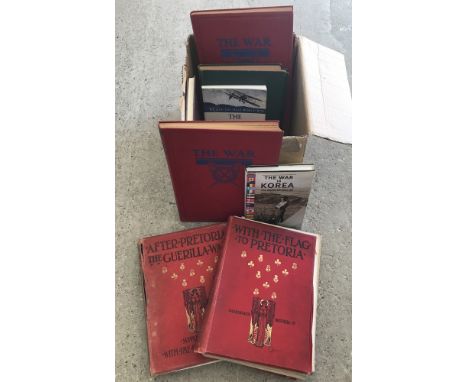 A box of assorted militaria books. To include:- Pokski's Private Army by Vladimir Peniakoff 1st Edition 1950 