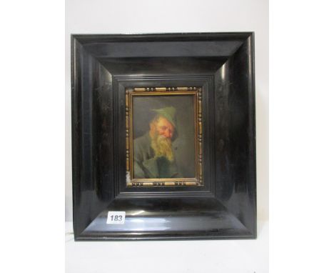 Late 19th century German School - a half length portrait of a bearded man smoking a pipe, wearing a green hat and jacket, oil