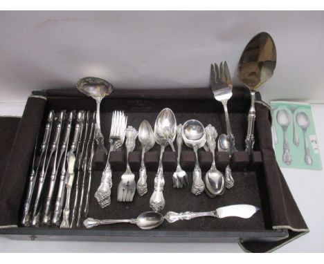 An American sterling silver Marlborough pattern canteen of cutlery comprising eight dinner knives, sterling handles, eight ta