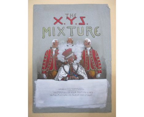 William Ralston - an advertising cartoon, 'The XYZ Mixture', with a member of royalty smoking a pipe with three servants, wat