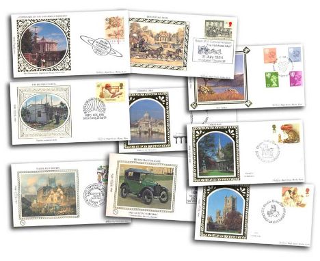 1982/1984 Benham Small Silk FDC collection. Each cover has a separate single stamp from the issue with silk illustration and 