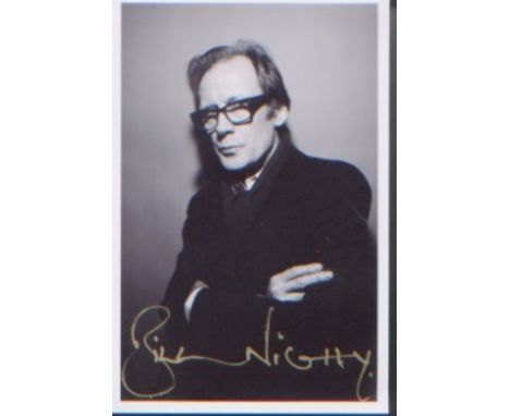 Bill Nighy. Postcard sized signed portrait. Excellent.