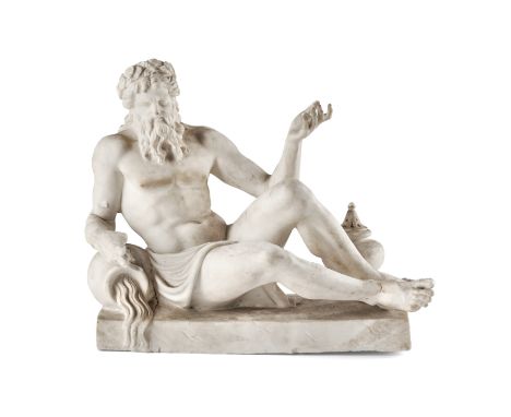 A rare Naples, Real Fabbrica Ferdinandea biscuit group of a river god, circa 1790Modelled by Filippo Tagliolini, leaning on h