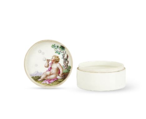 A documentary Naples, Real Fabbrica Ferdinandea, circular box and cover, circa 1773-1780The exterior undecorated, the inside 