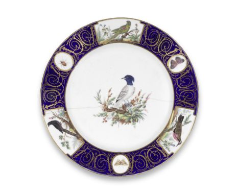 A rare Tournai plate from the Duc d'Orléans service, circa 1787Decorated by J.-G.-J. Mayer after the Comte de Buffon's ornith