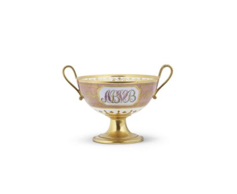 A Sèvres double-handled coupe (coupe à bouillon hémisphérique), circa 1804-1805Decorated with a wide band of purple lustre he