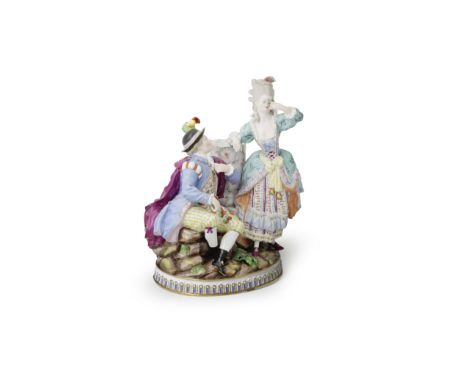 A Meissen group of an elegant couple, late 19th centuryAfter the model by M.V. Acier and J.C. Schönheit of 1778, with an eleg