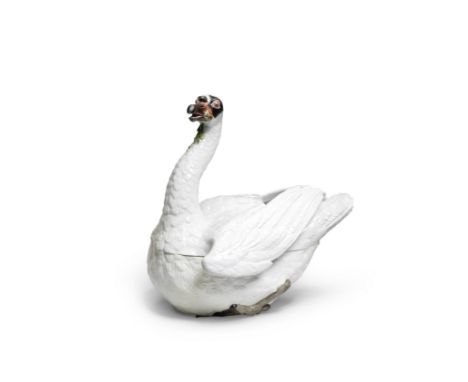 A large Meissen swan tureen and cover, circa 1774Modelled by J.J. Kaendler, naturalistically modelled with its head turned sl