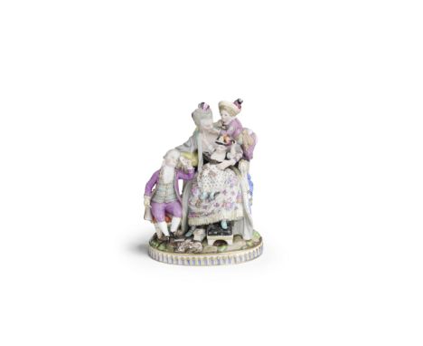 A Meissen group of 'the Good Mother', late 19th centuryAfter the 18th century model by M.V. Acier, the mother seated on an ar