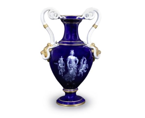 A very large Meissen 'Limoges enamel' style vase, circa 1860Modelled by Ernst August Leuteritz, each side decorated in the st