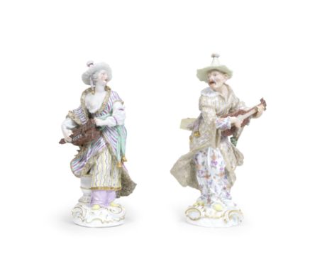 A matched pair of Meissen figures of Malabar musicians, late 18th/19th centuryAfter the models by F.E. Meyer, each wearing a 