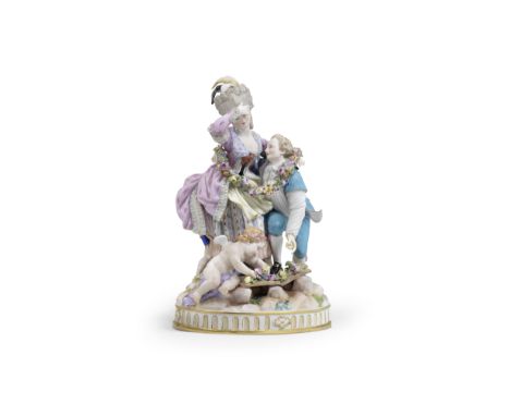 A Meissen group of 'The Broken Bridge', late 19th centuryAfter the model by M.V. Acier of 1777, with a swooning lady supporte