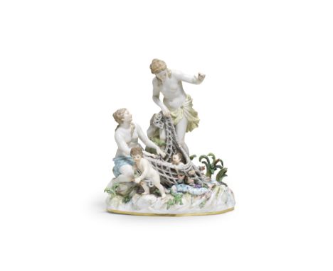 A Meissen group of the capture of the tritons, late 19th centuryOriginally modelled by J.J. Kaendler and re-worked by E.A. Le