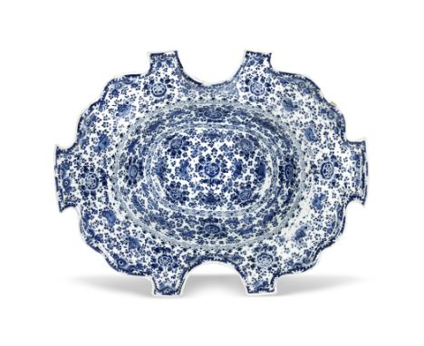 A very rare and important Dutch delft basin, Adrianus Kocks, De Grieksche A, 1686-1701Modelled after a metal shape, moulded o