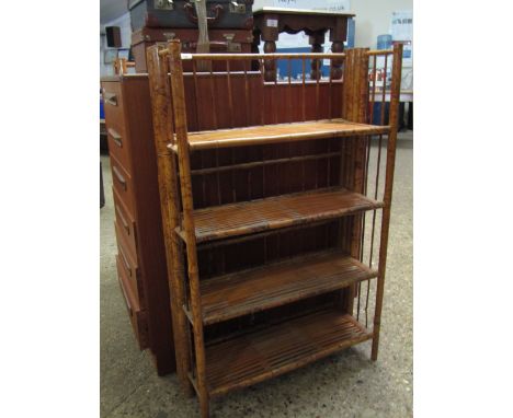 PAIR OF BAMBOO FRAMED OPEN FOUR SHELF BOOKCASES 