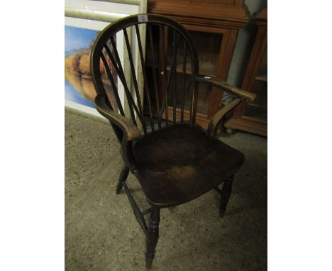 ELM HARD SEATED STICK BACK CHAIR ON AN H STRETCHER 