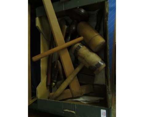 BOX TREEN, HAMMERS, CLAMPS, LAMP ETC