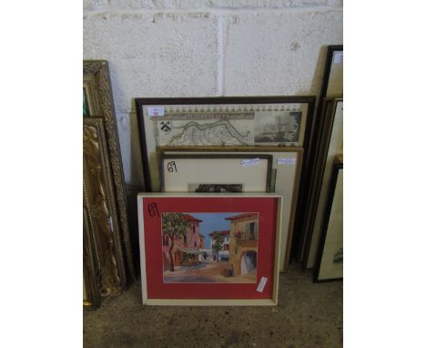 FOUR ASSORTED MIXED PRINTS, REPRODUCTION MAP OF LINCOLNSHIRE ETC