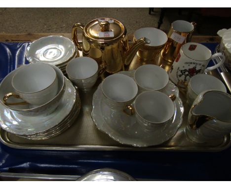 ROYAL WORCESTER GOLD LUSTRE TEA POT, SUGAR BOWL, CZECHOSLOVAKIAN PEARL WARE PART TEA WARES 