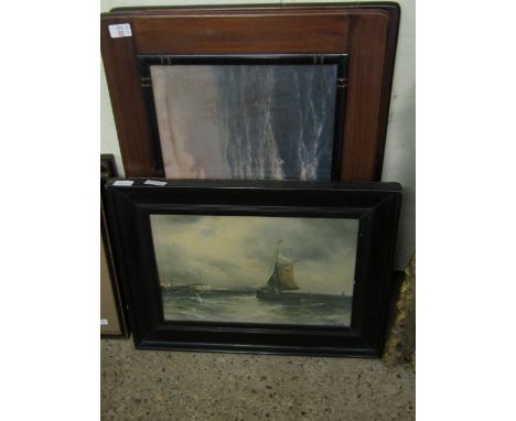 EBONISED FRAMED SHIPPING PRINT TOGETHER WITH TWO TEAK FRAMED SHIPPING PRINTS  FOUR BELLS  AND  EIGHT BELLS  (3)