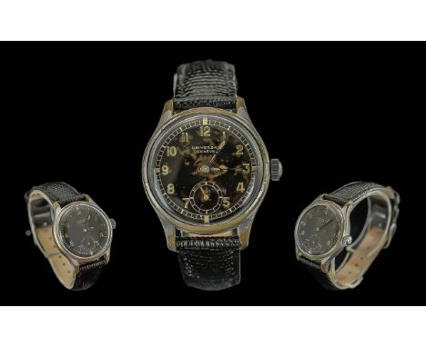 Universal Geneve 1940's Military Style Mechanical Steel Cased Wrist Watch. Ref Number 1029427 31230, Staining to Dial, Case G