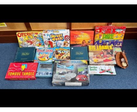 Two Boxes of Vintage Games, to include Buckaroo, Trivial Pursuits, Operation, Monopoly Junior, Mouse Trap, Family Quiz, etc.