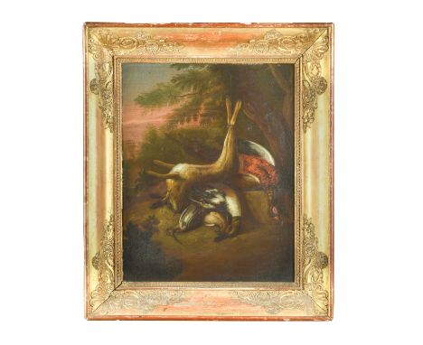 Still life with a hare, pheasant and other birds oil on panel 41.5 x 35cmCondition report: Oil on panel. The paint has develo