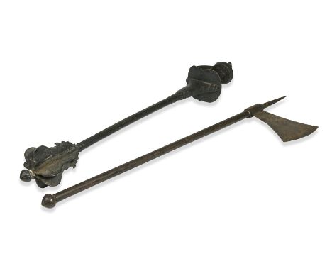 71cm overall, together with an Indian axe with spike top 67cm (2)