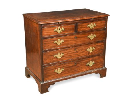 of two short and three graduated long drawers, with brushing slide, on bracket feet 78 x 87 x 49cmCondition report: some dryn