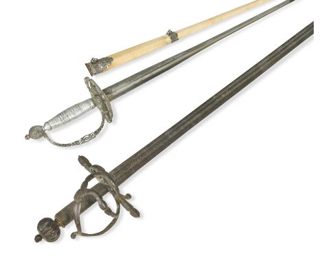 with pierced pommel, guard and hilt, rubbed engraved blade, the scabbard with engraved collar 'Lawson, Strand, Near Templebar