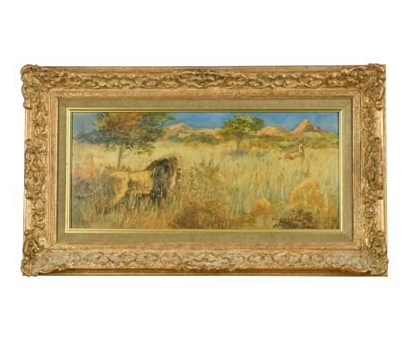 'The King Goes Hunting' signed lower right ‘Richard Ogle’ and inscribed to the reverse 'Study in the Kruger Game Preserve nea