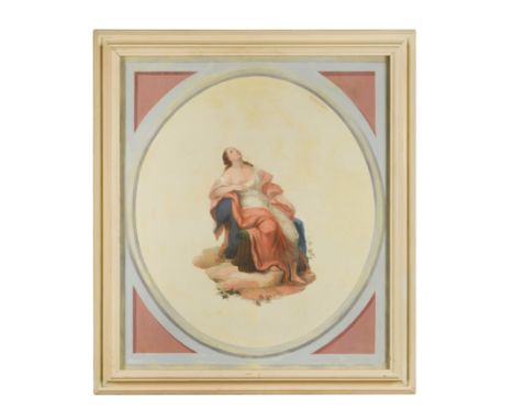 Female figures from classical antiquity: Sappho, Dido, Helena, Ariadne, and Oenone, in faux stone painted roundels one signed