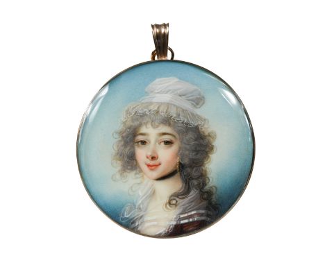 Portrait miniature of a lady in a mob cap watercolour on ivory, circular 5cm diam.Footnote: Provenance: Collection of Dr Chur