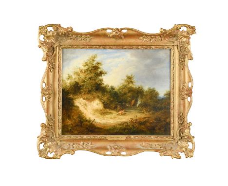 A Gypsy encampment on the edge of a wood, with figures and a donkey oil on panel 32 x 40cmCondition report: Oil on panel. The